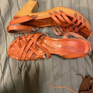 Women's Strappy Tan Faux Leather Heeled Sandals-American Eagle-Size 8